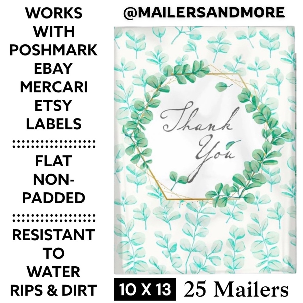 25 10X13 Poly Mailers Green Laurel Thank You Flat Shipping Envelopes - Picture 4 of 12